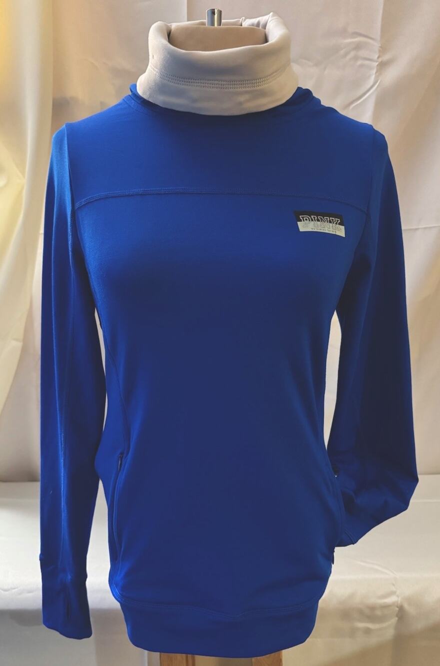 PINK Victoria's Secret Funnel Neck XS Pullover Blue Athleisure Thumb holes 0301